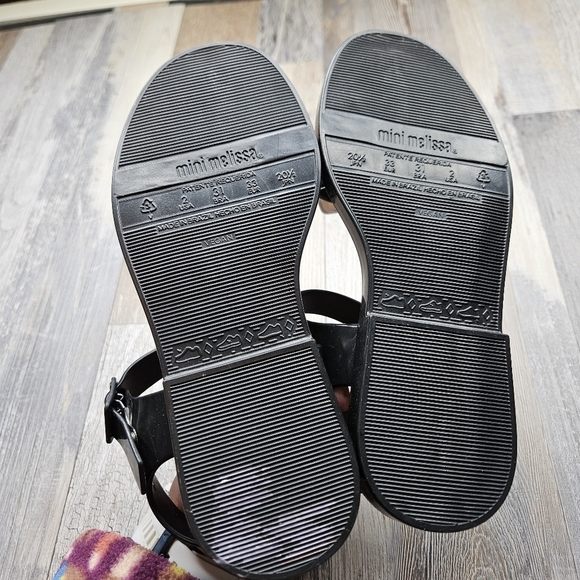 Mini Melissa Mar Sandal Black with White Glitter Toe Bow Youth size 2 - Picture 4 of 6